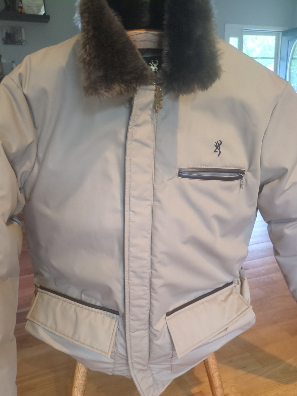 Browning Men's Beige Insulated Jacket with Fur Collar